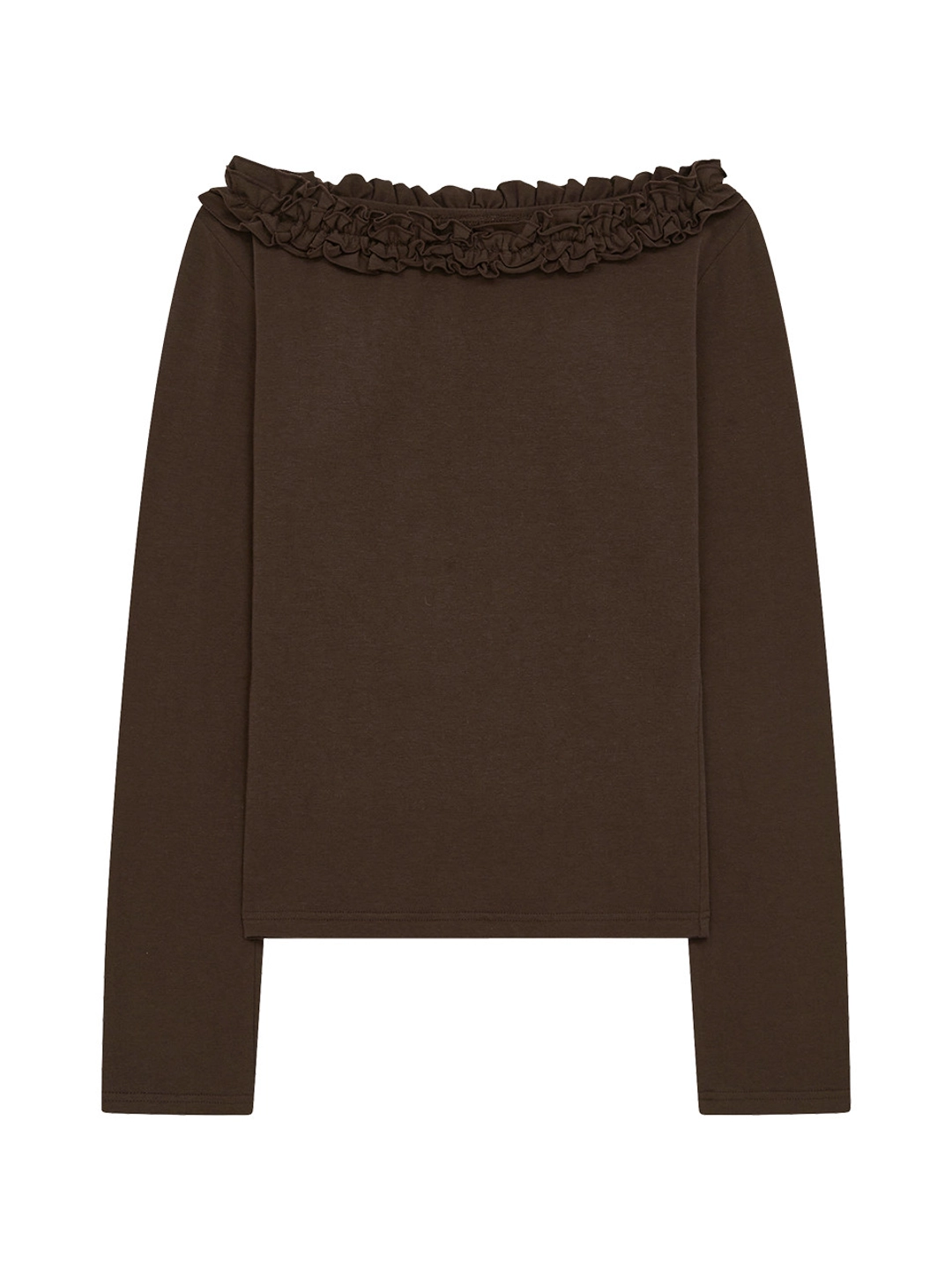 마가린핑거스 [리오더] BOAT NECK RUFFLE T-SHIRT (BROWN) 상품 이미지 2