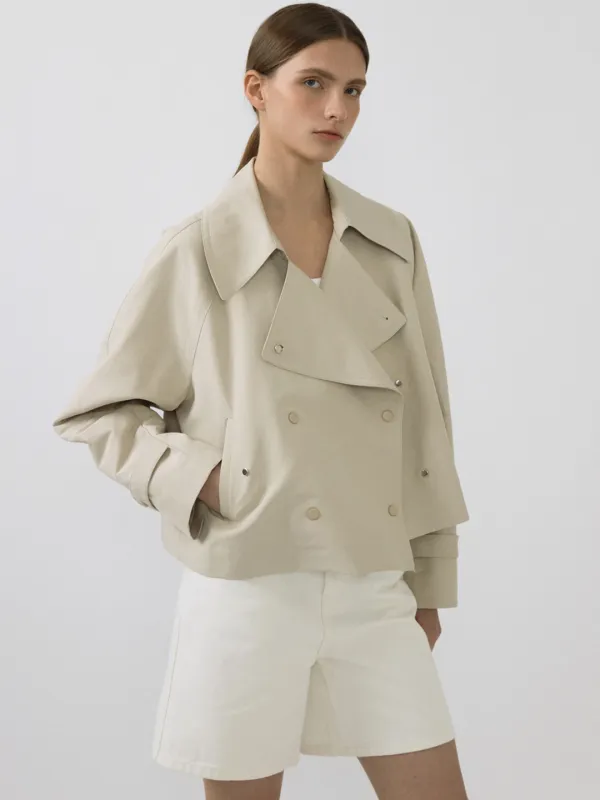 DOUBLE BUTTON TRENCH COAT_LIGHT BEIGE