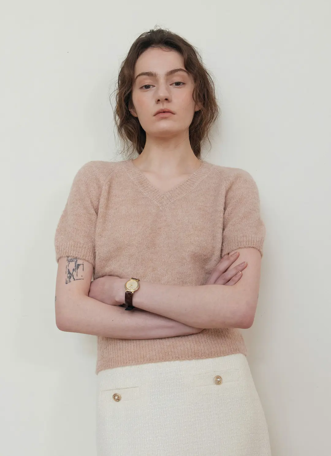스텝어라운드 Alpaca V-neck half knit_PINK 상품 이미지 2