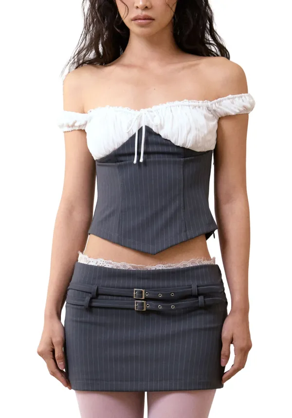 [pre-order] Robette Stripe Off-Shoulder Top [Gray]