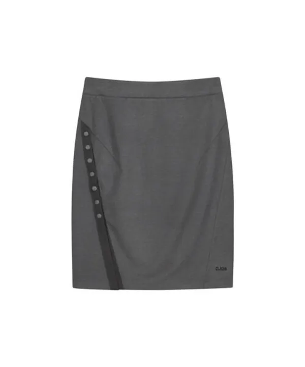 Button Slit Midi Skirt / Charcoal