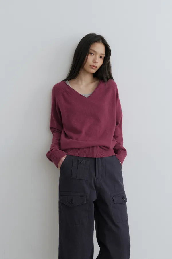 [2차] Camel v-neck knit (grape)