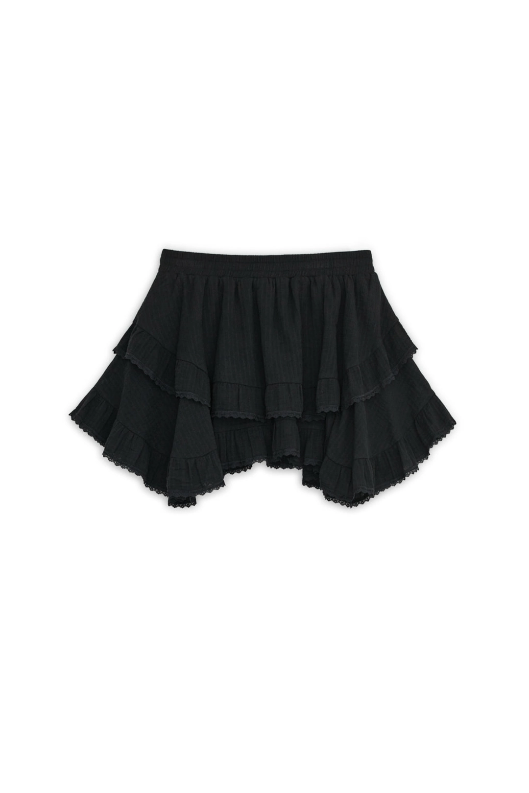 썬번프로젝트 ANGLED FRILL MIDI SKIRT, BLACK 상품 이미지 1