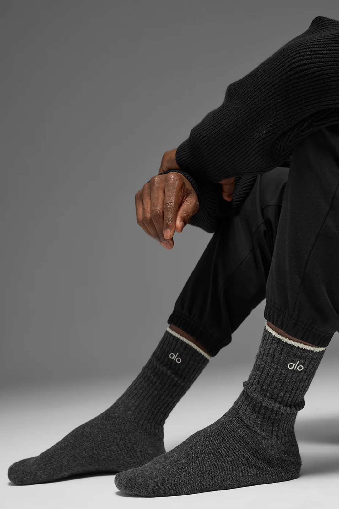 알로요가 Unisex Wool Cashmere Light Frosted Sock - Dark Slate Grey/Ivory 상품 이미지 3