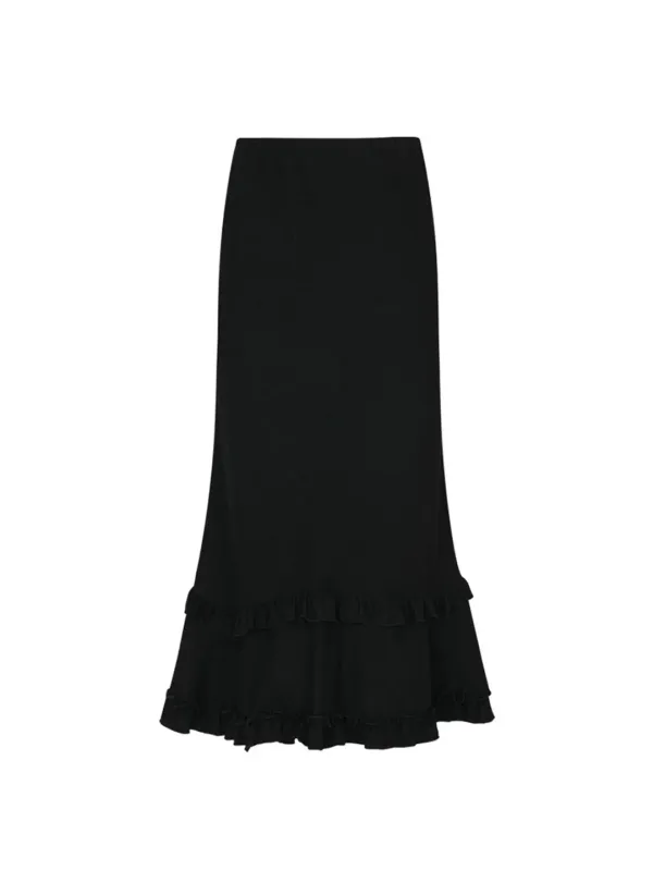 Unbar Frill Maxi Skirt (Black)