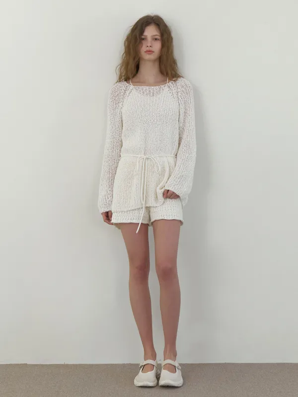 [SET] Mendls cotton knit (ivory)+Halter neck knit sleeveless (white)