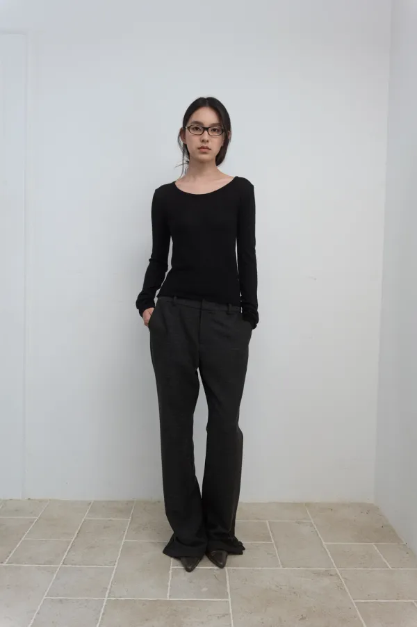 BUTTON SLIT BOOTCUT PANTS_CHARCOAL