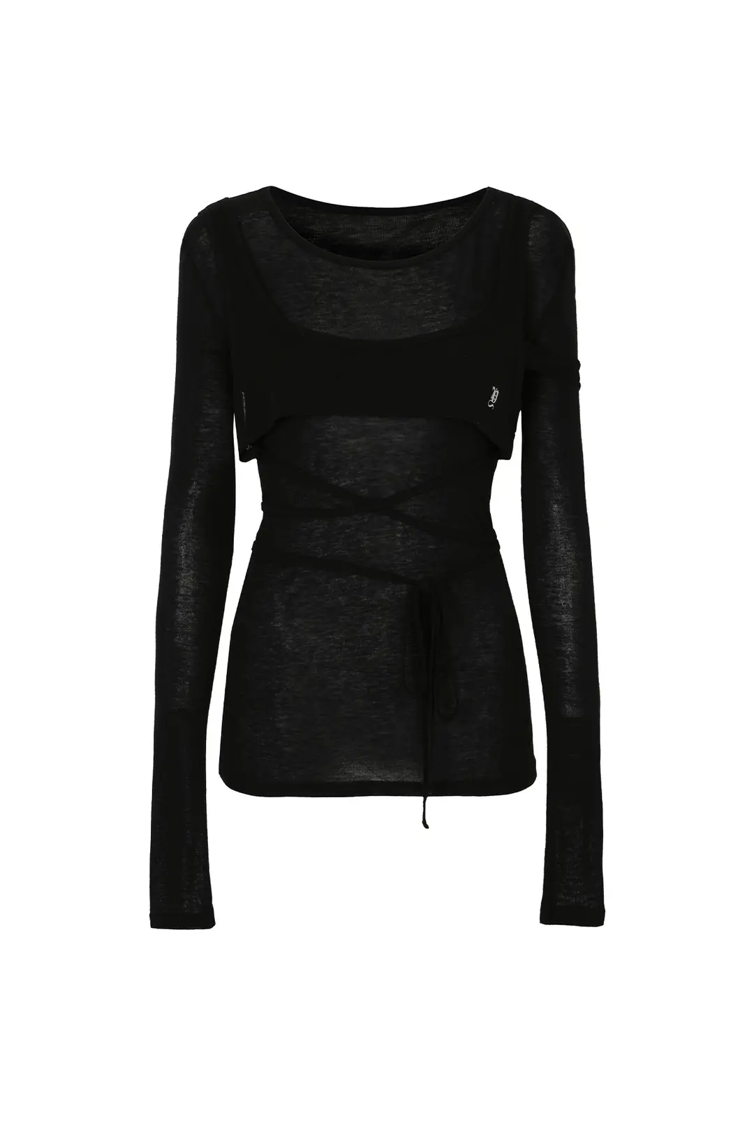 와이이이엘 OVERLAY WRAP LONG SLEEVE TOP BLACK 상품 이미지 1