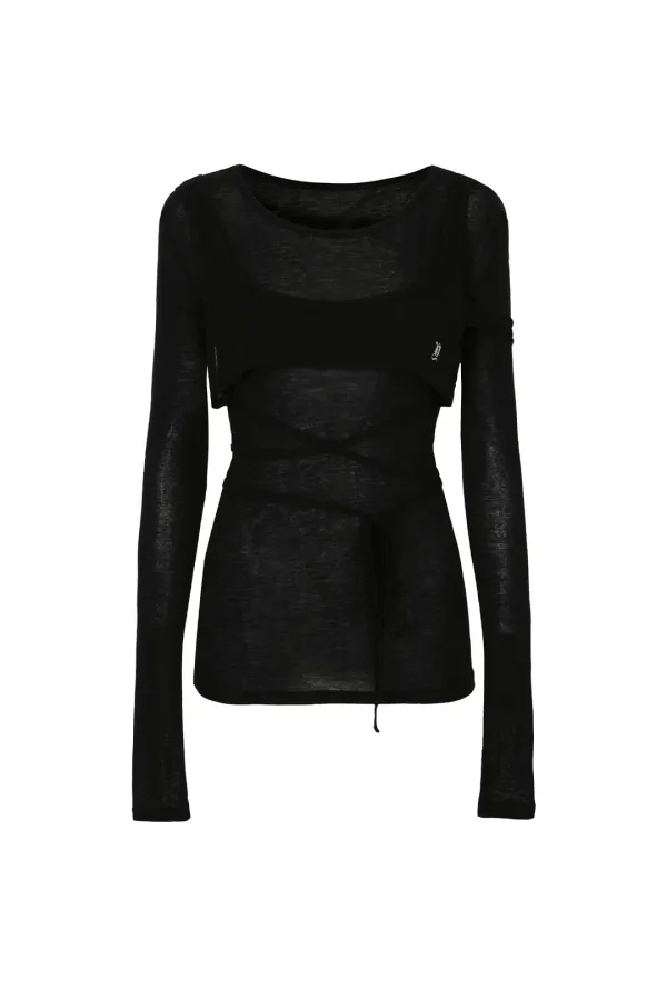 OVERLAY WRAP LONG SLEEVE TOP BLACK