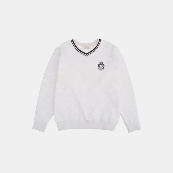 SITP5180 브이넥 로열 자수 맨투맨_White melange