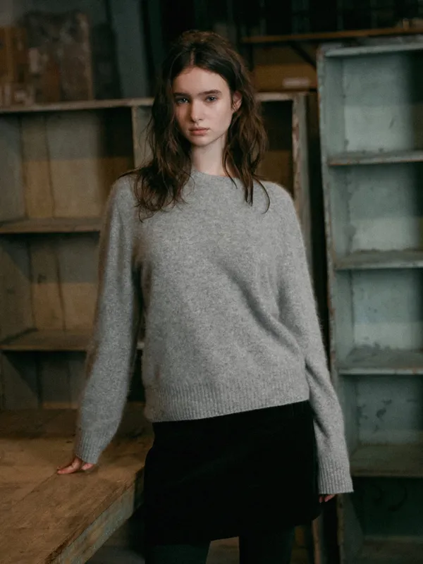 MARY cashmere round wholegarment knit_gray