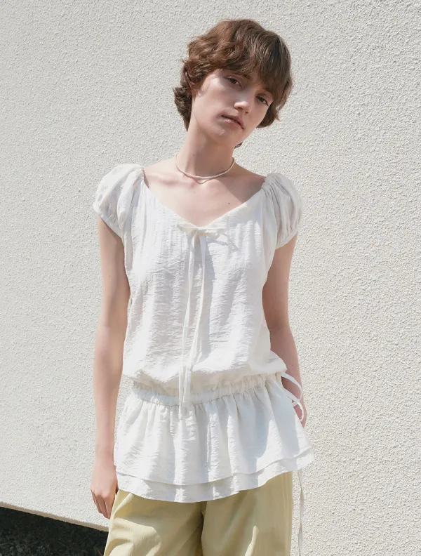 String puff frill blouse_Ivory