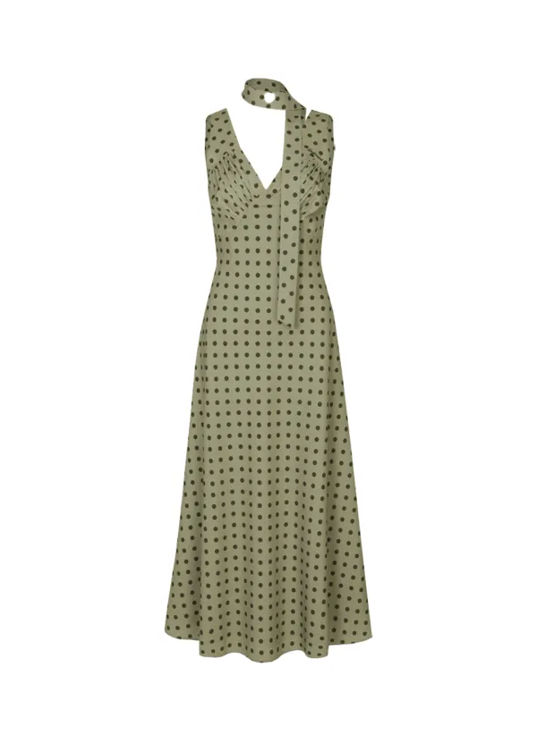 French Dot Dress (Scarf Set / Olive)
