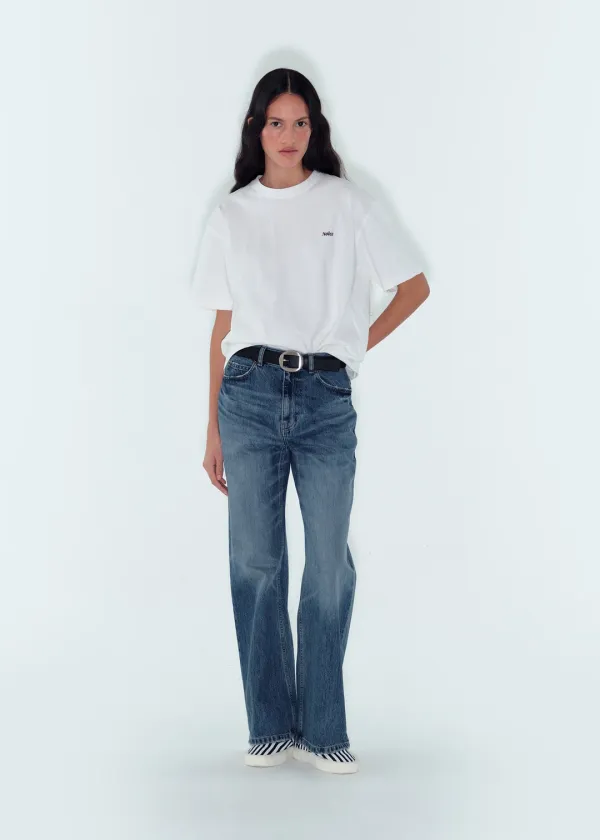 W WASHED DISTRESSED FLARED JEANS - BLUE