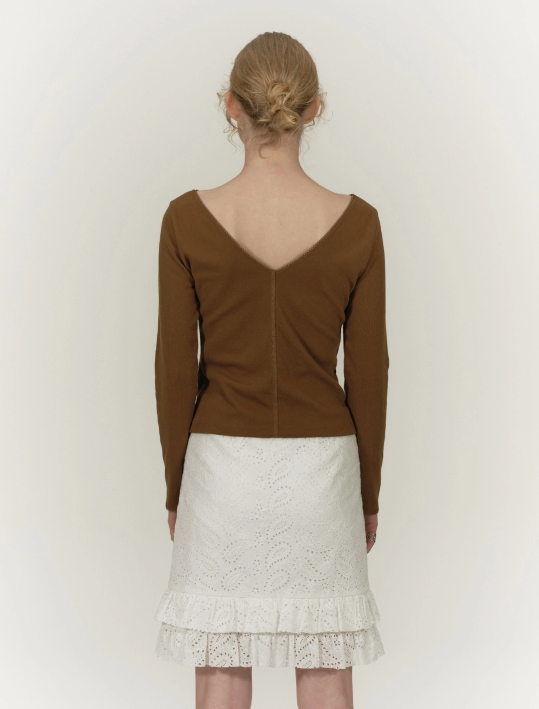 솔티페블 TWO WAY LACE LONG SLEEVE TOP [BROWN] 상품 이미지 2