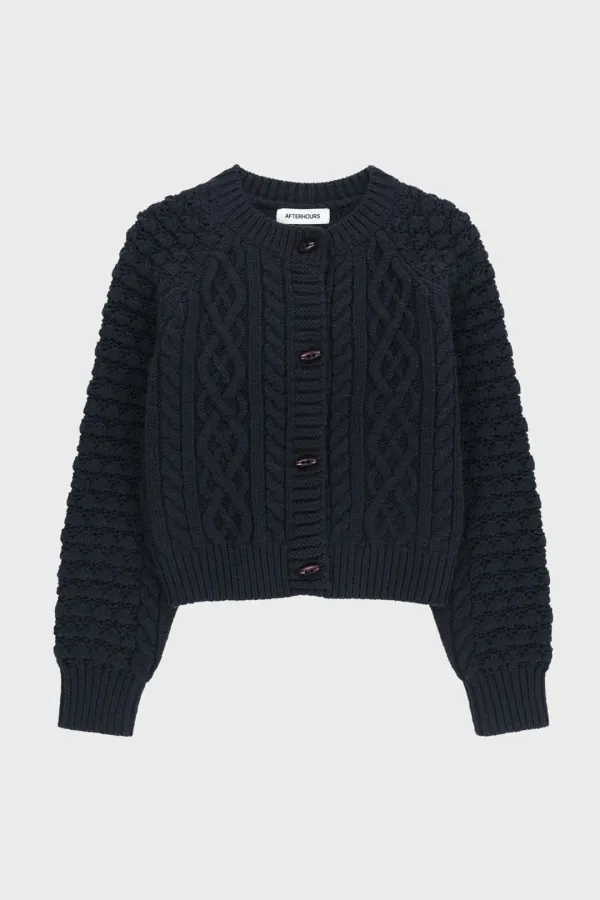 COZY CABLE KNIT CARDIGAN (NAVY)