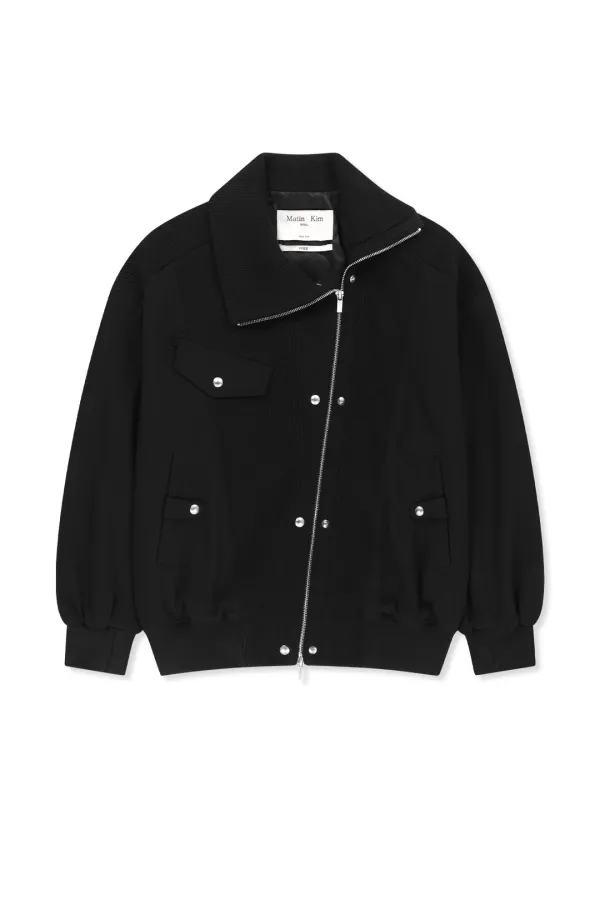 ASYMMETRIC KNIT PANEL JUMPER IN BLACK