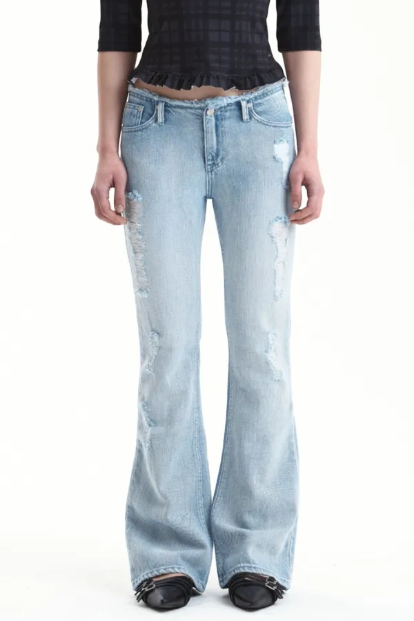 ROUGH DISTRESSED DENIM PANTS LIGHT BLUE