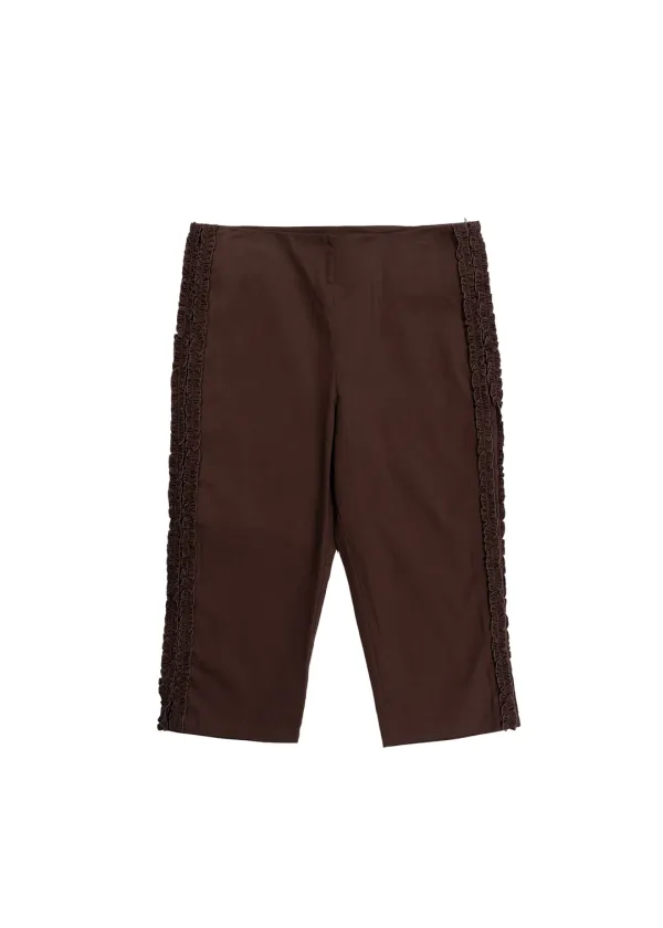 RUFFLE SIDE SLIT CAPRI PANTS - BROWN