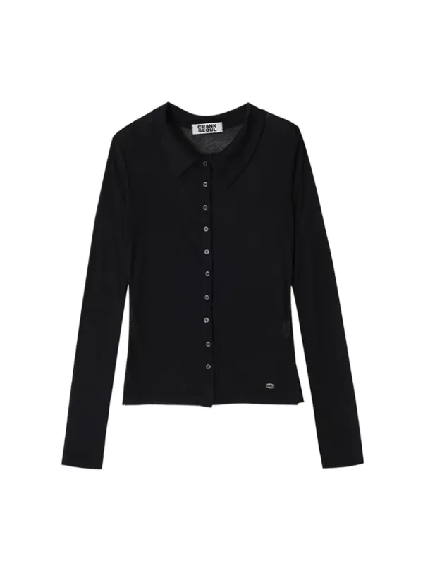 SHEER COLLARED BUTTON TOP_BLACK