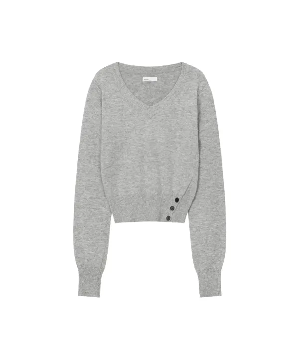 Vneck slit button knit GREY