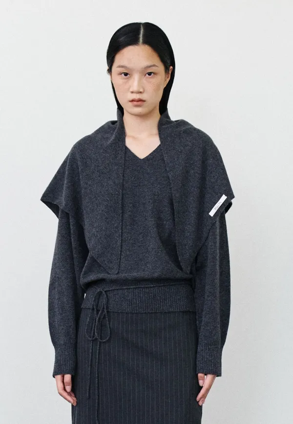 TRIANGLE KNIT WOOL SCARF -CHARCOAL
