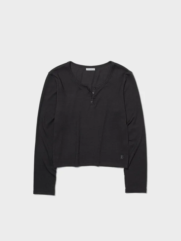 Henry Neck Long Sleeve T-Shirt_Charcoal