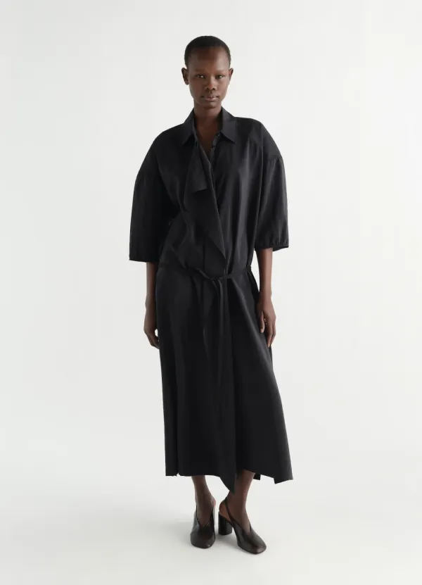 ASYMMETRICAL SHIRT DRESS IN DRY SILK
