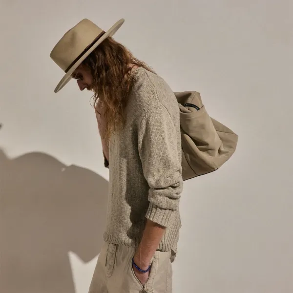 Cotton Linen Crew Sweater - Taupe