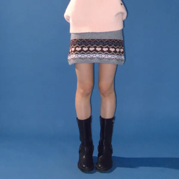 HEART NORDIC ZIP UP SKIRT GREY