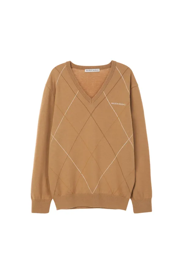 90s V-neck Knit, Beige