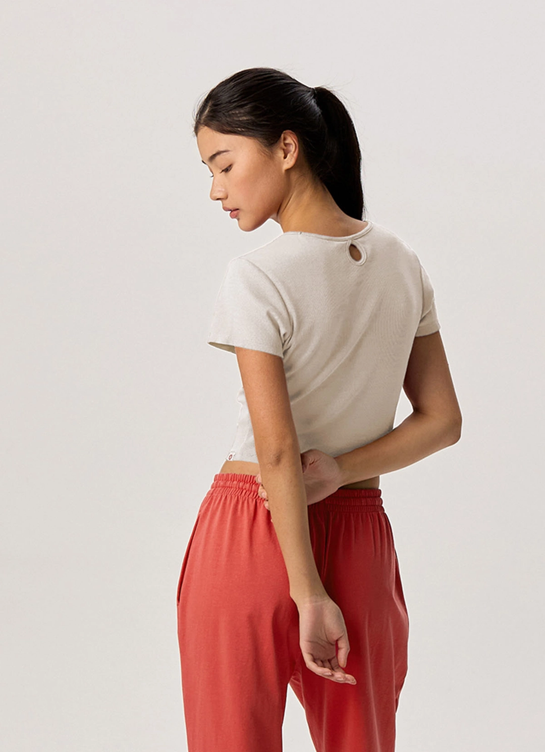 부디무드라 Keyhole rib short sleeve_Birch 상품 이미지 2