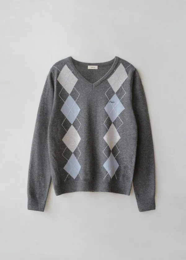 Eddy argyle v-neck knit (charcoal gray)