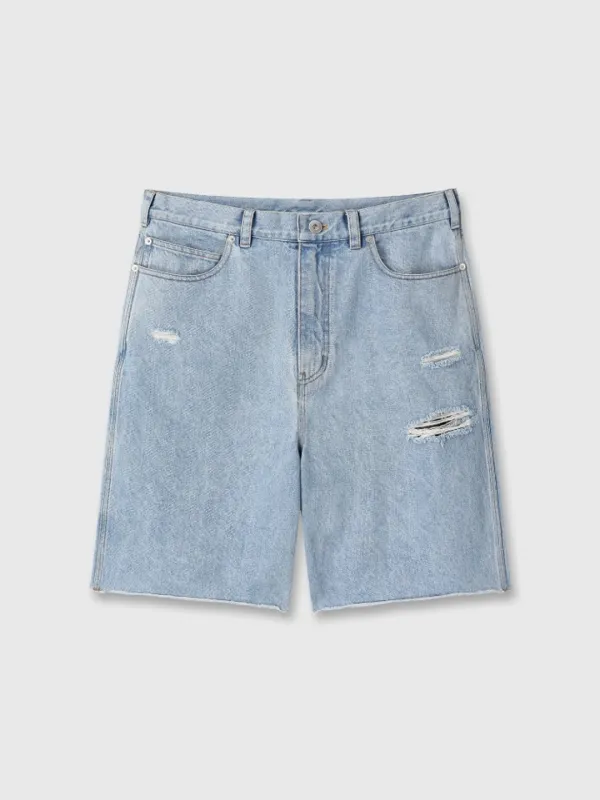 RAW HEM DENIM SHORTS_ LIGHT WASHED BLUE