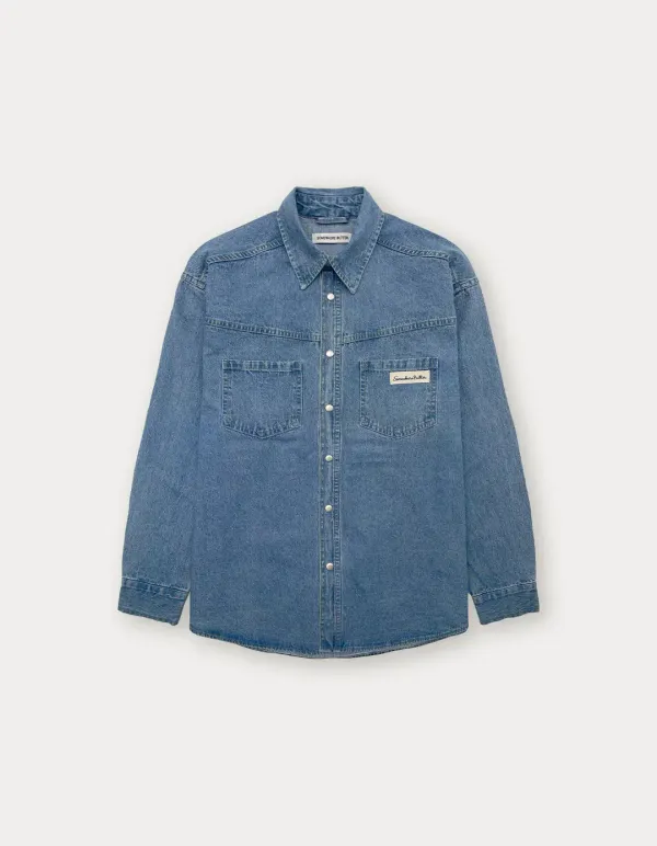 Western Denim Over-Fit Shirt - Middle Blue