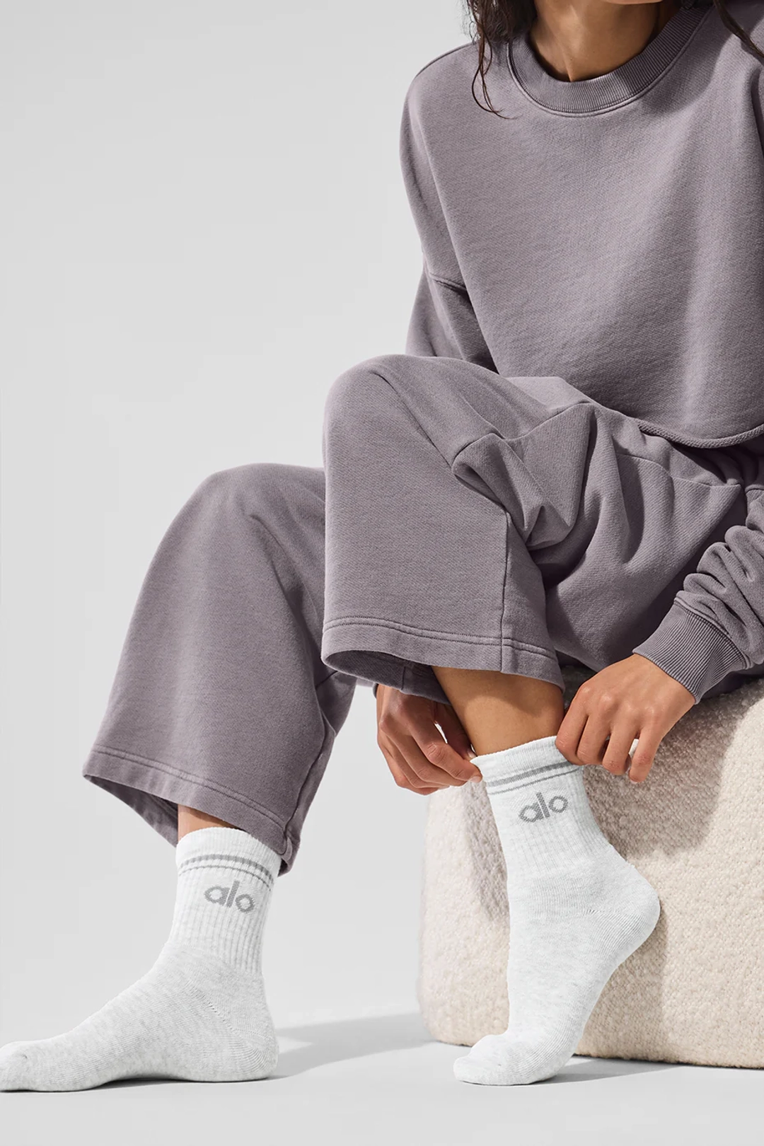 알로요가 Unisex Half-Crew Throwback Sock - White Heather/Grey 상품 이미지 2