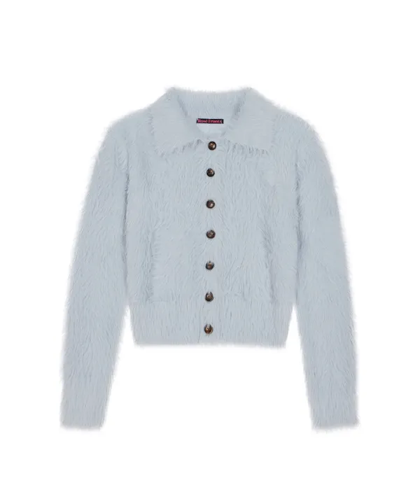 Fur Collar Button Cardigan [Sky Blue]
