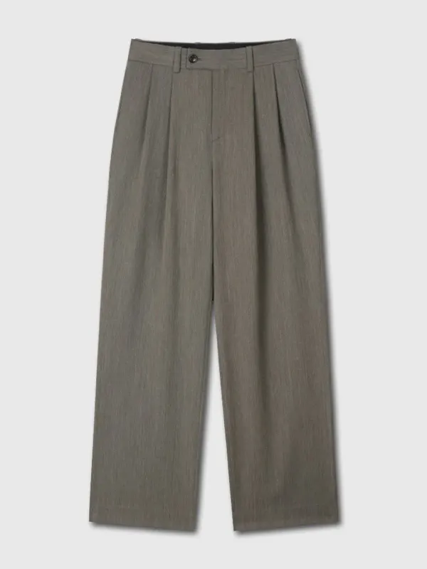 LIGHT WOOL PLEATED WIDE TROUSERS_ BEIGE TAUPE