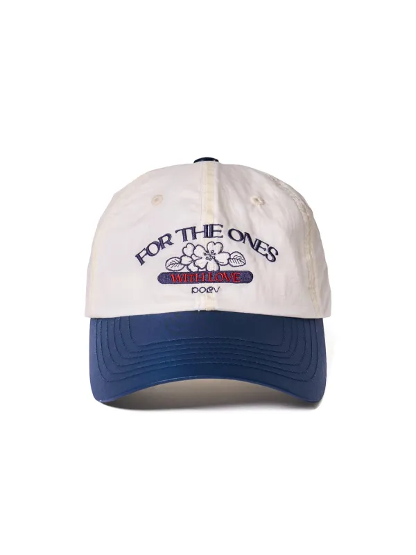 Flower Shirring Ball Cap - White/Navy
