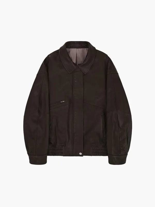 OVERSIZED LEATHER BLOUSON_brown