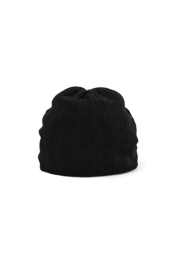 SHIRRING WOOL BEANIE, BLACK
