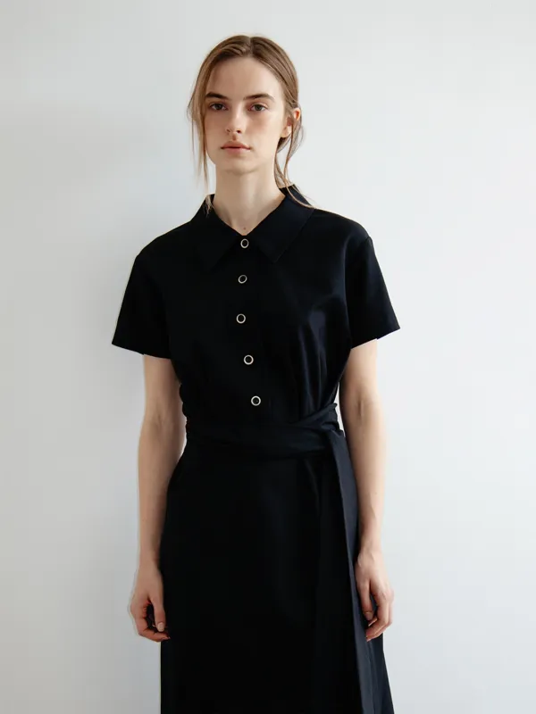 TIR TIE WAIST COLLAR DRESS_D-NAVY