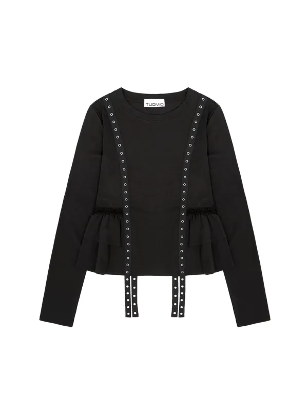 RUFFLE BELTED LONG SLEEVES [BLACK]