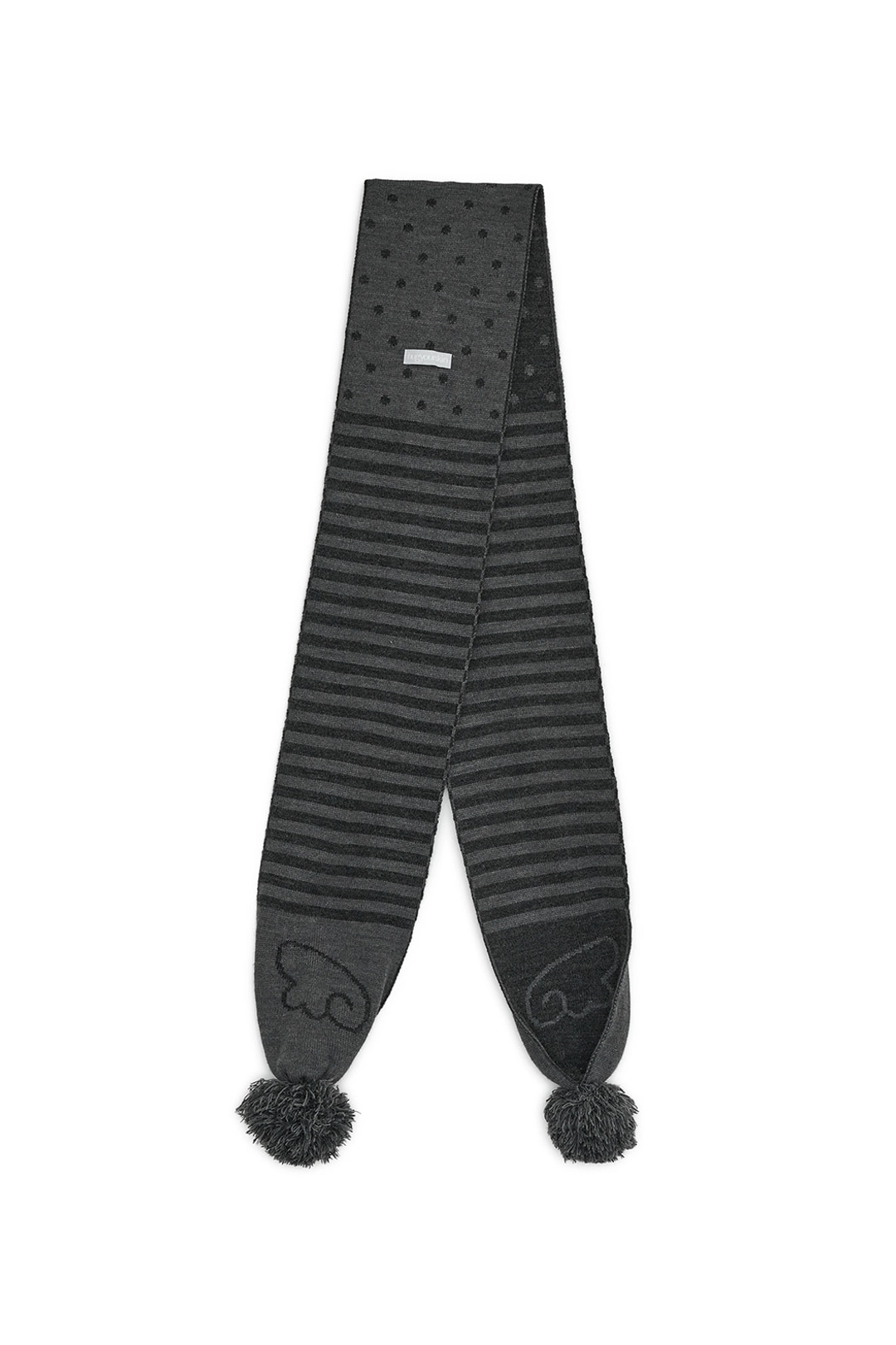 허그유어스킨 Angel wing stripe pom-pom muffler (Charcoal) 상품 이미지 1