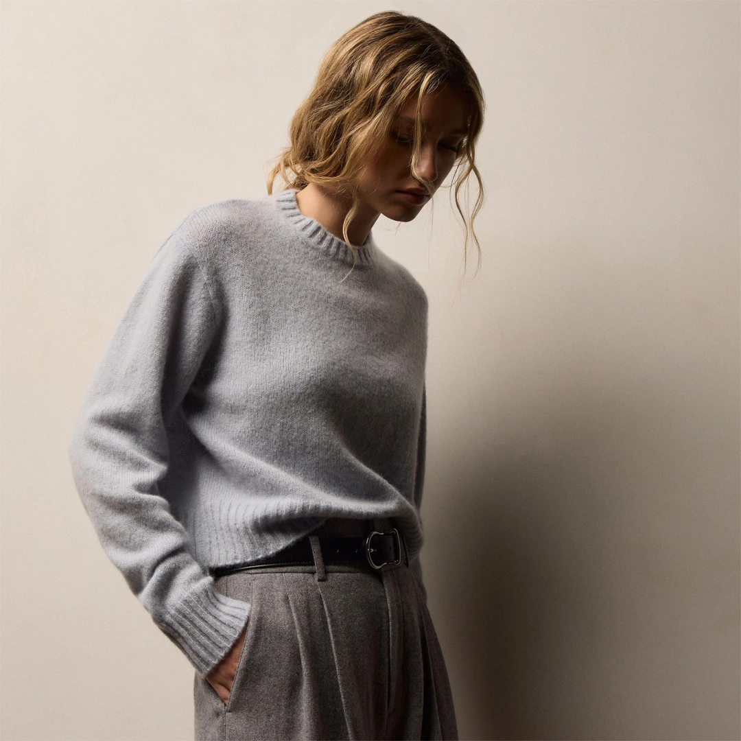 제임스펄스 Women's Lightweight Textured Cashmere Crew Gift Set - Bark/Pale Blue 상품 이미지 3