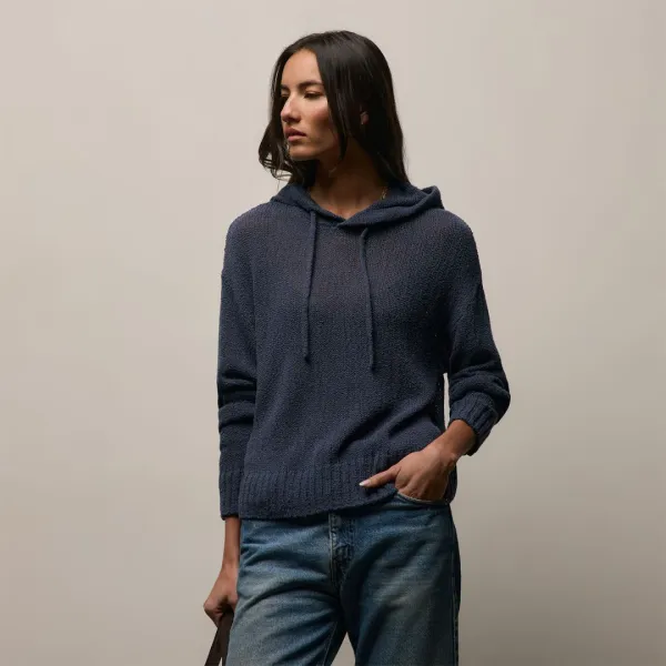 East Cape Silk Linen Hooded Sweater - Navy