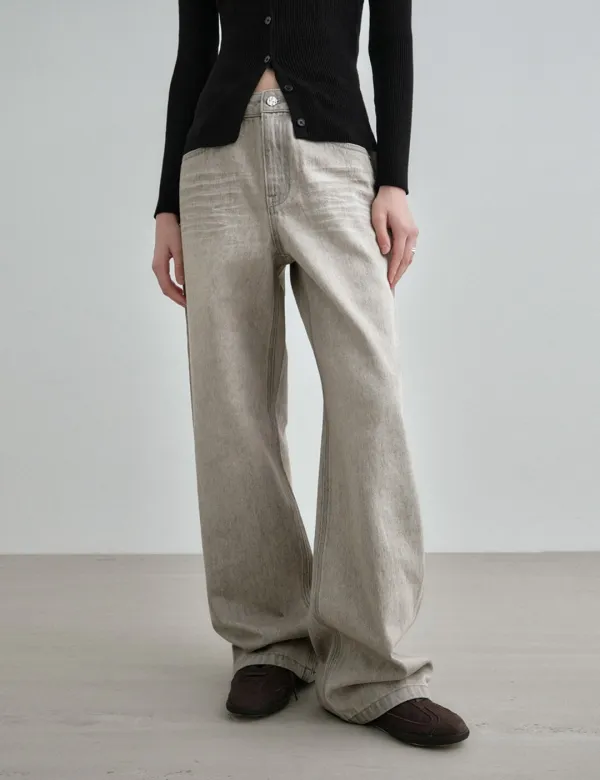 [Premium] 루즈핏 워싱 데님 진 웜그레이 MDPT053WARMGRAY