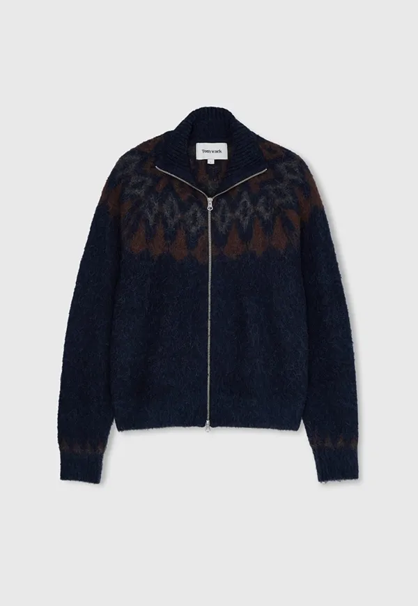 Nordic Mohair Zip Up Knit_ Dark Navy