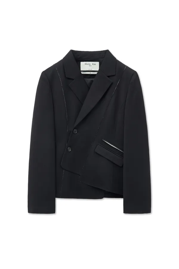 CUT OUT POINT STRING BLAZER IN BLACK