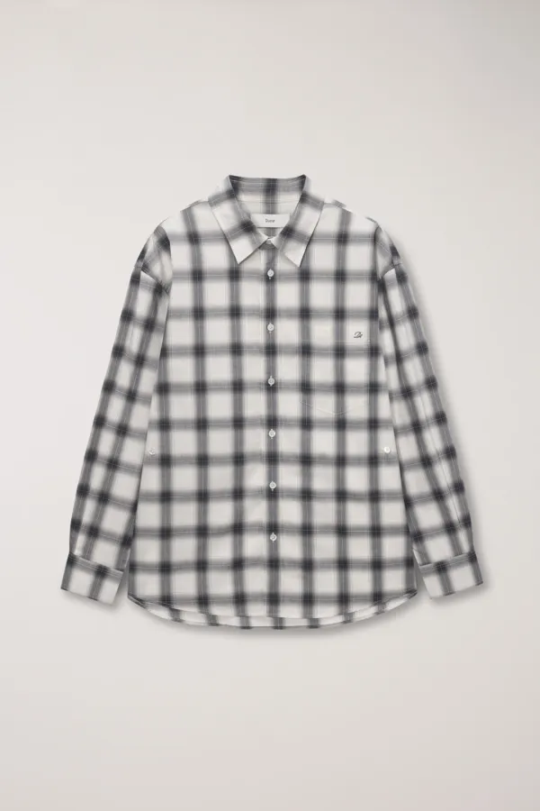 UNISEX 2-WAY OVERSIZED CHECKED SHIRT BLACK OMBRE CHECK_UDSH6A105BK